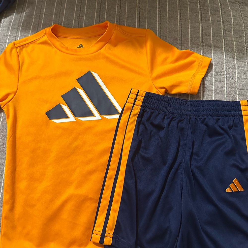 Adidas Kids Bright Orange and Navy Tee